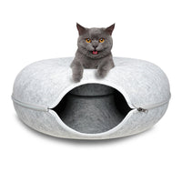 Thumbnail for Medium Cat Tunnel Bed Light Grey Felt Pet Puppy Nest Cave House Interactive Toy