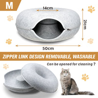 Thumbnail for Medium Cat Tunnel Bed Light Grey Felt Pet Puppy Nest Cave House Interactive Toy