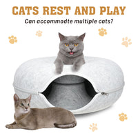 Thumbnail for Medium Cat Tunnel Bed Light Grey Felt Pet Puppy Nest Cave House Interactive Toy