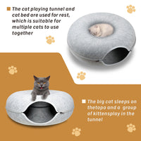 Thumbnail for Medium Cat Tunnel Bed Light Grey Felt Pet Puppy Nest Cave House Interactive Toy