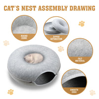 Thumbnail for Medium Cat Tunnel Bed Light Grey Felt Pet Puppy Nest Cave House Interactive Toy