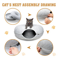 Thumbnail for Medium Cat Tunnel Bed Light Grey Felt Pet Puppy Nest Cave House Interactive Toy