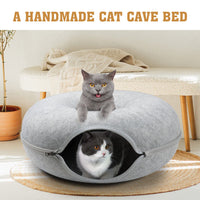 Thumbnail for Medium Cat Tunnel Bed Light Grey Felt Pet Puppy Nest Cave House Interactive Toy