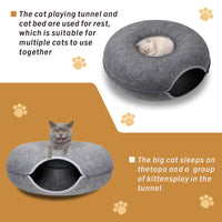 Thumbnail for Dark Grey Cat Tunnel Bed Felt Pet Puppy Nest Cave House Toy Washable Detachable