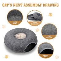 Thumbnail for Dark Grey Cat Tunnel Bed Felt Pet Puppy Nest Cave House Toy Washable Detachable