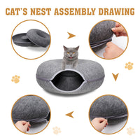 Thumbnail for Dark Grey Cat Tunnel Bed Felt Pet Puppy Nest Cave House Toy Washable Detachable