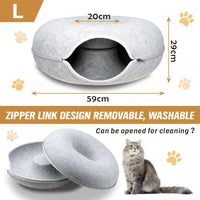 Thumbnail for 59 x 29cm Cat Tunnel Bed Dark Grey Felt Pet Puppy Nest Cave Toy Light Grey