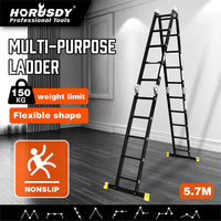 Thumbnail for HORUSDY 5.7M Aluminium Folding Step Ladder Extension Multi-Purpose Ladders 150KG