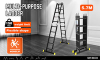 Thumbnail for HORUSDY 5.7M Aluminium Folding Step Ladder Extension Multi-Purpose Ladders 150KG