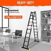 Thumbnail for HORUSDY 5.7M Aluminium Folding Step Ladder Extension Multi-Purpose Ladders 150KG