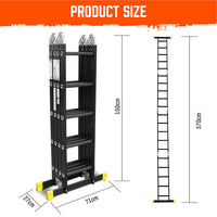 Thumbnail for HORUSDY 5.7M Aluminium Folding Step Ladder Extension Multi-Purpose Ladders 150KG