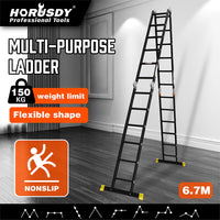 Thumbnail for HORUSDY 6.7M Aluminium Folding Step Ladder Extension Multi-Purpose Ladders 150KG