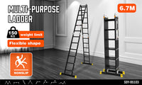 Thumbnail for HORUSDY 6.7M Aluminium Folding Step Ladder Extension Multi-Purpose Ladders 150KG