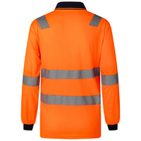 Thumbnail for HI VIS Long Sleeve Workwear Shirt w Reflective Tape Cool Dry Safety Polo 2 Tone, Fluoro Orange / Navy, S