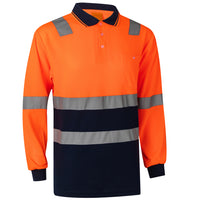 Thumbnail for HI VIS Long Sleeve Workwear Shirt w Reflective Tape Cool Dry Safety Polo 2 Tone, Fluoro Orange / Navy, S