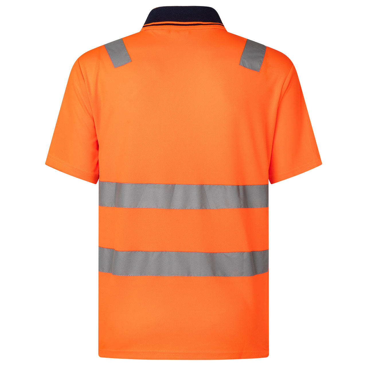 HI VIS Short Sleeve Workwear Shirt w Reflective Tape Cool Dry Safety Polo 2 Tone, Fluoro Orange / Navy, XS