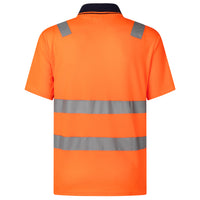 Thumbnail for HI VIS Short Sleeve Workwear Shirt w Reflective Tape Cool Dry Safety Polo 2 Tone, Fluoro Orange / Navy, XS