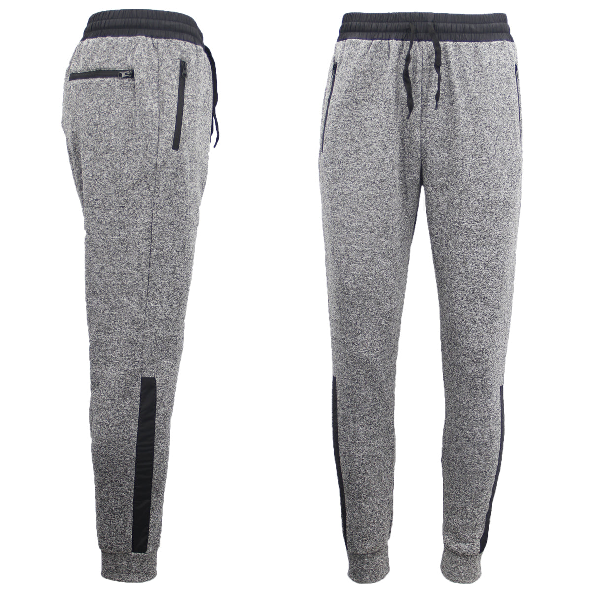 Mens Joggers Trousers Gym Sport Casual Sweat Track Pants Cuffed Hem w Zip Pocket, Light Grey, S