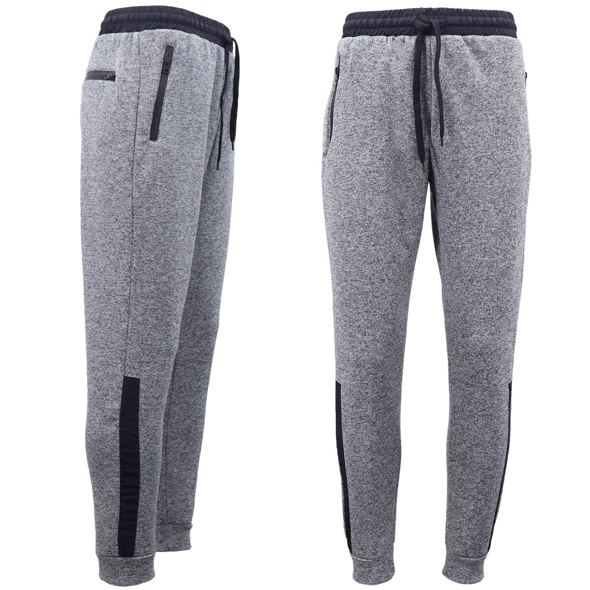 Mens Joggers Trousers Gym Sport Casual Sweat Track Pants Cuffed Hem w Zip Pocket, Light Grey, M