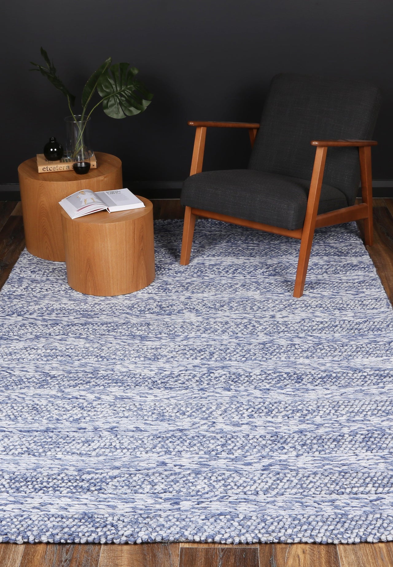 Harlow Ringlets Blue Wool Blend Rug 160x230