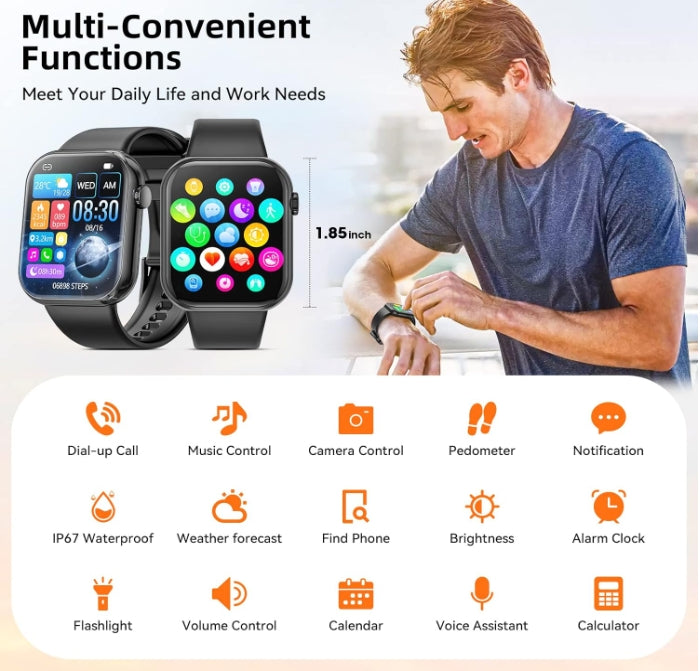 Smart Watch 44mm Bluetooth call Screen True Multidial Blood Oxygen Game Sports Mode Pro FOR IOS and Android White with 2 straps