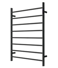 Thumbnail for Premium Matte Black Heated Towel Rack with LED Control - 8 Bars, Round Design, AU Standard, 1000x850mm Wide