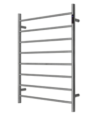 Thumbnail for Premium Gunmetal Heated Towel Rack with LED control - 8 Bars, Round Design, AU Standard, 1000x850mm Wide