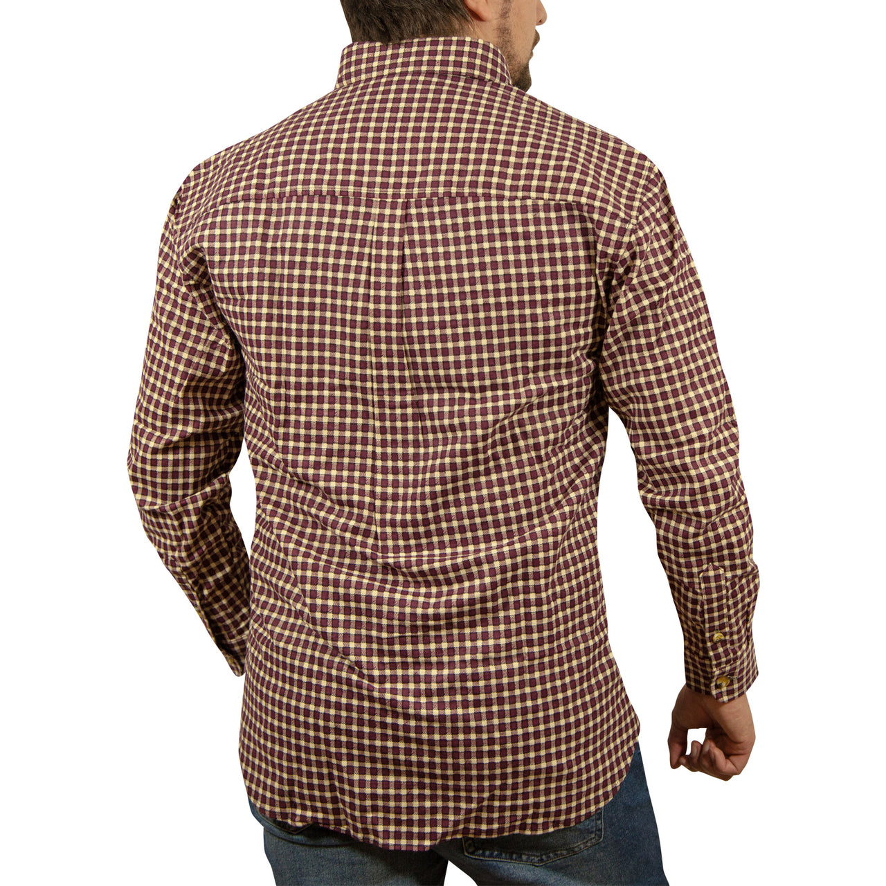 Mens Long Sleeve Flannelette Shirt 100% Cotton Flannel - Burgundy Check - L