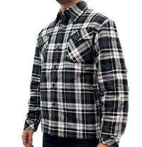 Thumbnail for Mens QUILTED FLANNELETTE SHIRT 100% COTTON Flannel Jacket Padded Long Sleeve - Black/Charcoal/White (Quilted) - S