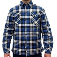 Thumbnail for Mens QUILTED FLANNELETTE SHIRT 100% COTTON Flannel Jacket Padded Long Sleeve - Black/Navy/White (Quilted) - S