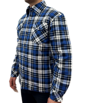 Thumbnail for Mens QUILTED FLANNELETTE SHIRT 100% COTTON Flannel Jacket Padded Long Sleeve - Black/Navy/White (Quilted) - S