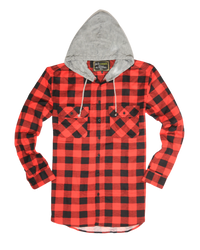 Thumbnail for Mens Cotton Flannelette Shirt w Jersey Hood Long Sleeve Flannel - Red/Black - 3XL