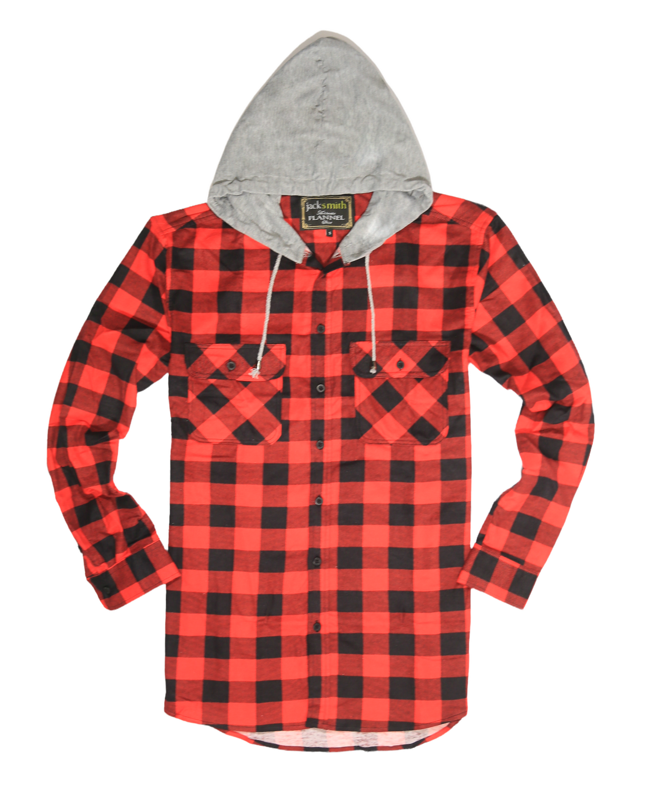 Mens Cotton Flannelette Shirt w Jersey Hood Long Sleeve Flannel - Red/Black - XXL