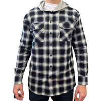 Thumbnail for Mens Cotton Flannelette Shirt w Jersey Hood Long Sleeve Flannel - Black - L