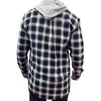 Thumbnail for Mens Cotton Flannelette Shirt w Jersey Hood Long Sleeve Flannel - Black - L