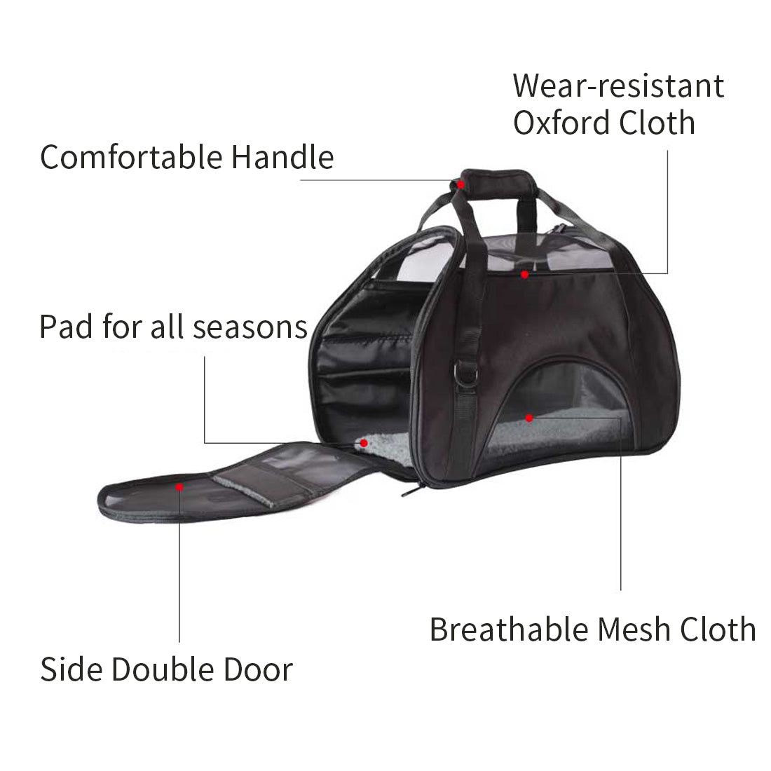 Ondoing Black Portable Pet Carrier Tote Travel Bag Kennel Soft Dog Crate Cage Outdoor