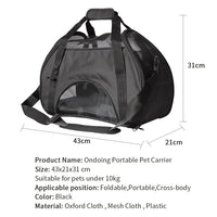 Thumbnail for Ondoing Black Portable Pet Carrier Tote Travel Bag Kennel Soft Dog Crate Cage Outdoor