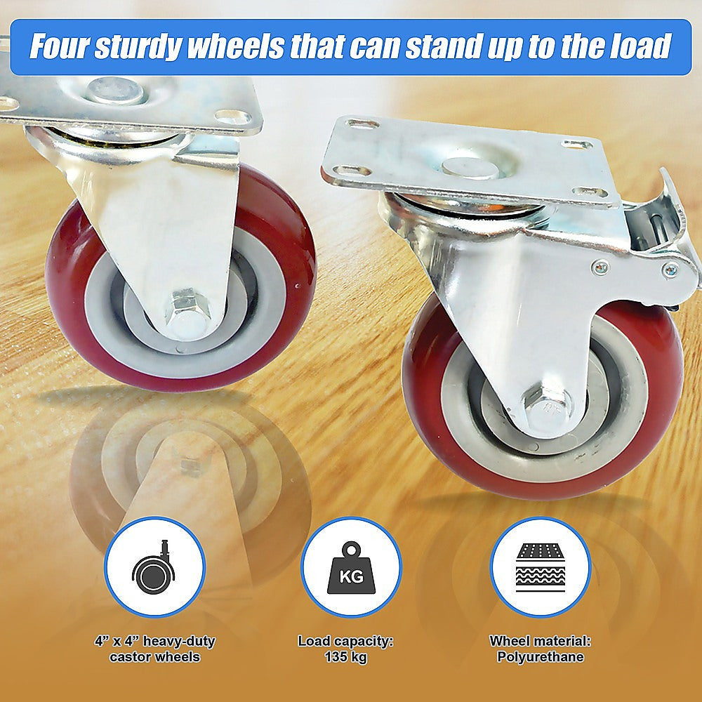 4 x 4" Heavy Duty PU Swivel Castor Wheels With Brake