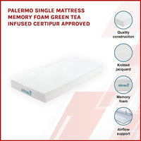 Thumbnail for Palermo Single Mattress Memory Foam Green Tea Infused CertiPUR Approved