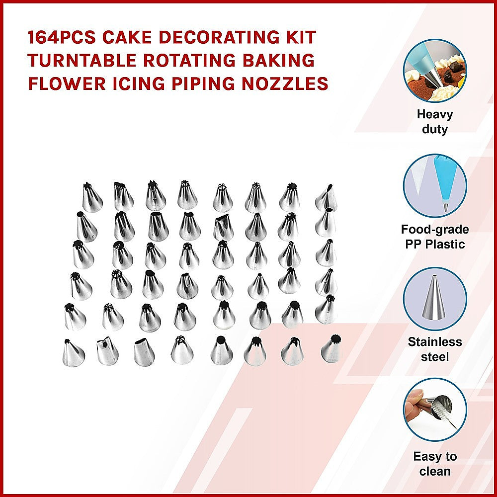 164Pcs Cake Decorating Kit Turntable Rotating Baking Flower Icing Piping Nozzles