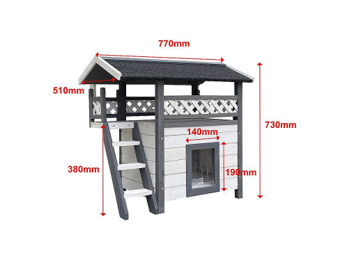 Cat House Weatherproof 2-Story Indoor Outdoor Wooden Shelter-1