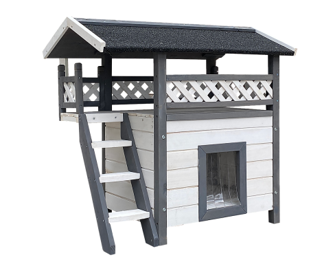 Cat House Weatherproof 2-Story Indoor Outdoor Wooden Shelter-0