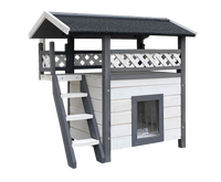 Thumbnail for Cat House Weatherproof 2-Story Indoor Outdoor Wooden Shelter-0