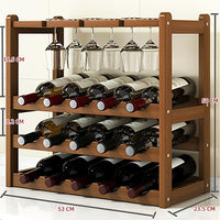 Thumbnail for Wine Rack Free Standing 15 Bottles with 6 Glasses Holder Bamboo Wine Storage