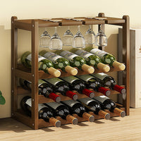 Thumbnail for Wine Rack Free Standing 15 Bottles with 6 Glasses Holder Bamboo Wine Storage