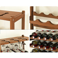 Thumbnail for Wine Rack Free Standing 15 Bottles with 6 Glasses Holder Bamboo Wine Storage