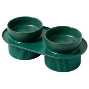 Thumbnail for Ribbed Ceramic Double Pet Bowl 3pc Set - Emerald