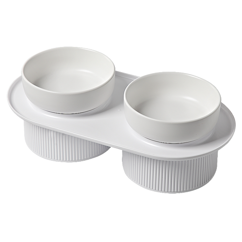 Ribbed Ceramic Double Pet Bowl 3pc Set - Emerald