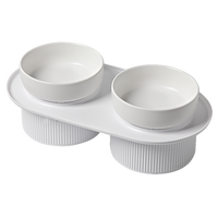 Thumbnail for Ribbed Ceramic Double Pet Bowl 3pc Set - White