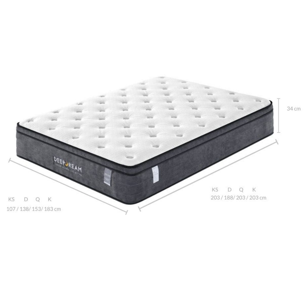 Eurotop Mattress 5 Zone Pocket Spring Latex Foam 34cm - Double